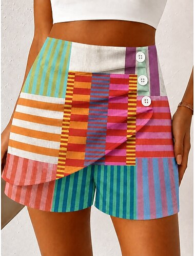  Dames Chinese Korte broek Elegant Vakantie Vintage Korte Hoge taille Grafisch Vlinder Abstract Meerlaags Gestreept  Comfort Sneldrogend Comfortabel Inelastisch Dagelijks Buiten Vakantie Oranje rood