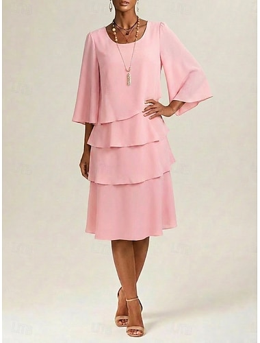  Dam Midiklänning Chiffongklänningar Cocktail klänning Bröllopsgästklänning Elegant Mode Modern Dagligen Utomhus Semester Normal Slät Långärmad Rund hals Svart Rodnande Rosa Marinblå Aprikos Sommar Vår