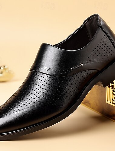  Scarpe eleganti da uomo nere traforate modello derby, stringate, traspiranti, modello Oxford formale, calzature eleganti da gentiluomo per uomini d'affari, ufficio, matrimoni e banchetti.