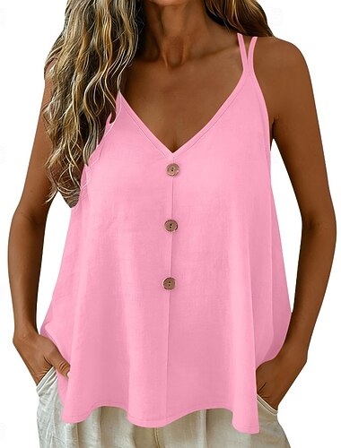  Mulheres Top de ombro a descoberto Gráfico Tecido Elegante Boêmia Vintage Sem Manga Decote V Tops regulares Casual Preto Branco Rosa Azul Céu Roxo Claro Verão Primavera