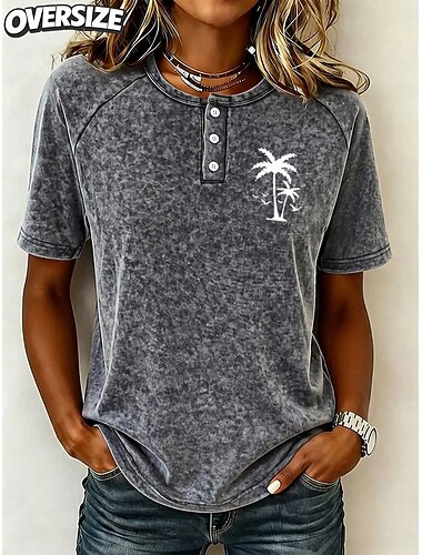  Dámské Tričko Tričko Henley Raglánové tričko Knoflíky Květinový Grafika Vinobraní Módní stylové Krátký rukáv Henley Běžné topy Ležérní Denní Vodní modrá Fialová Tmavě šedá Léto Jaro