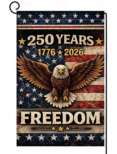  2 st USA 250-årsjubileum amerikansk trädgårdsflagga 12x18 vertikal dubbelsidig 1776-2026 frihetsörn banner 4 juli patriotiska utomhusdekorationer säckväv trädgårdsflagga