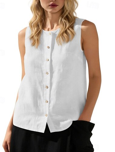  Dames Overhemd Effen Kleur Effen Vintage Stijlvol Mouwloos Lange tops Casual Zwart Wit Wijn Paars Grijs Zomer Lente
