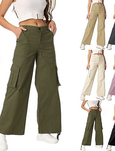  Dames Cargohosen Actief Volledige lengte Hoge taille Formeel lotuswortelzetmeel gebroken wit Zwart khaki Zomer Lente Herfst