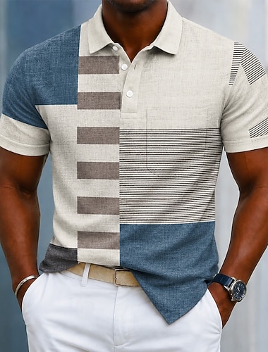 Per uomo Geometrico Blocco di colori Polo Manica Corta Magliette polo Camicie con Colletto Casual Athleisure Tasca Stampa 3D Tessuto retato traspirante Estate Primavera Blu Rosso Viola
