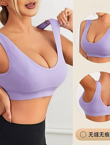  Mulheres Sutiã de ioga Sutiã Pilates Sutiã Esportivo Decote em U Roupa-Interior Flexão Sem costura Antivibração Sem Fio Côr Sólida Esporte Roupas Esportivas Preto Branco Pilates Academia Corrida