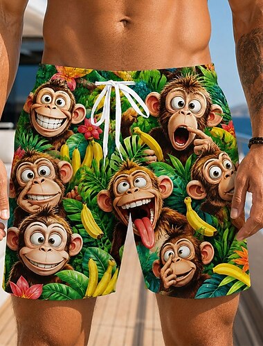 Herren Tiermotiv Kokospalme Banane Badehosen Badeanzüge Badeshorts Boardshorts Mittlere Taille Hawaiianisch Täglich Strandurlaub Seitentaschen Netzfutter Elastischer Kordelzug in der Taille Designer