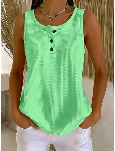  Per donna Camicia a nido d'ape Tinta unica Attivo Vintage Quotidiano Senza Maniche Top corti Casuale Quotidiano Ferie Bianco Viola Verde Estate Primavera