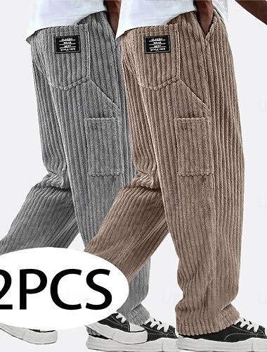  Per uomo Pantaloni Pantaloni in velluto a coste Pantaloni invernali Pantaloni casual Pantaloni Larghi Coulisse Multi-tasche Tinta unica Confortevole Lunghezza intera Casuale Quotidiano All'aperto