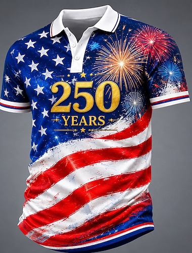  4 luglio 2026 250° Per uomo Bandiera Americana Polo Manica Corta Magliette polo Bavero Casual Athleisure Abbigliamento quotidiano Abito da festa Stampa 3D Bottoni Tessuto retato traspirante Primavera