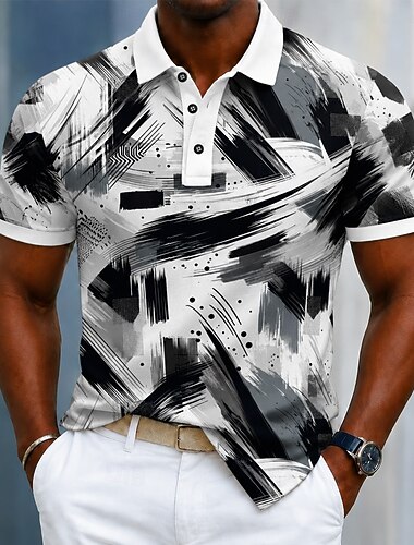  Per uomo Geometrico Polo Manica Corta Magliette polo Camicie con Colletto Casual Athleisure Stampa 3D Bottoni Tessuto retato traspirante Estate Primavera Blu Nero Viola