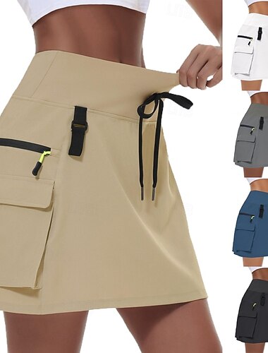  Mujer Color sólido Falda casual Faldas de tenis con pantalones cortos Falda deportiva Correa Bolsillo Alta cintura Elástico Reductor del Sudor Transpirable Tenis Golf pepinillo Vestidos Escasez Negro