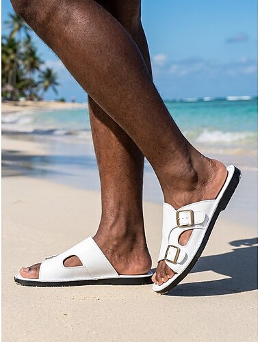  Sandali da uomo bianchi a ciabatta, aperti in punta, leggeri e comodi, ideali per l'estate, la spiaggia, le vacanze al mare, i viaggi in resort, le passeggiate costiere e il tempo libero.