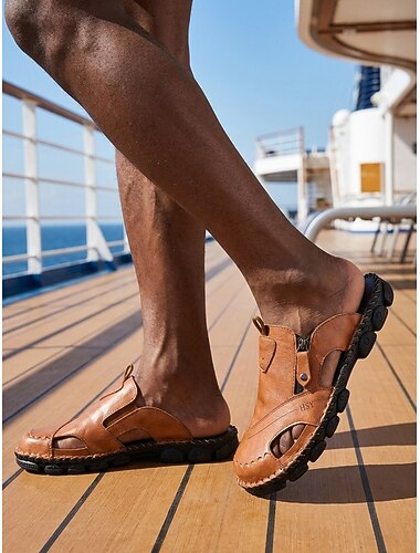  Sandali da pescatore da uomo marroni per isole e crociere - scarpe estive comode e traspiranti con intagli - calzature casual da resort per viaggi, passeggiate sul ponte e tempo libero nella stagione calda