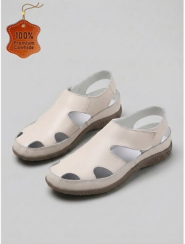  Sandali da donna beige in vera pelle con punta chiusa – scarpe comode e traspiranti con chiusura a strappo, ideali per camminare, viaggiare e per l'uso quotidiano. & all'aperto