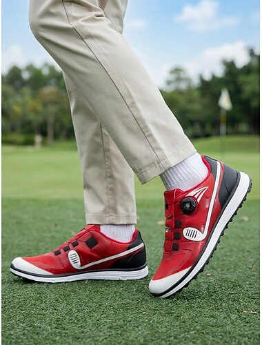  Scarpe da golf rosse da uomo, scarpe sportive stringate da passeggio, scarpe comode antiscivolo per golf, attività all'aperto, uso quotidiano