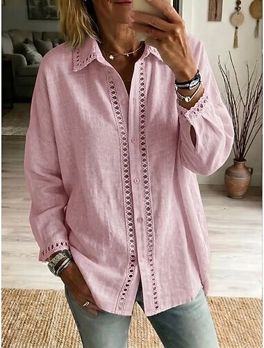  Dames Overhemd Boho-shirt Kanten overhemd Lapwerk Elegant Bohemen Vakantie Lange mouw Lange tops Casual blauw Wit Blozend Roze Groen Licht Blauw Zomer Lente