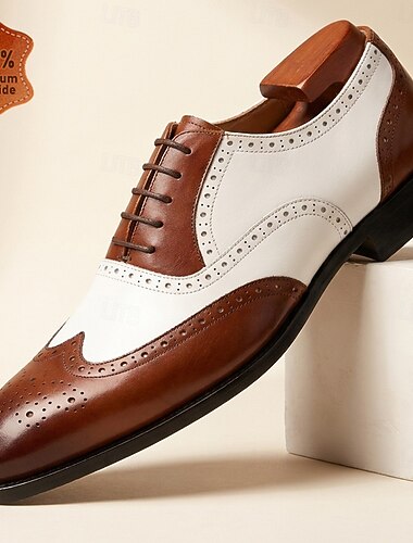  herresko med tofarget vingetupp i oxford, brune og hvite brogue-skinnsko for formelle menn, bryllup, fest, bankett og kontorantrekk