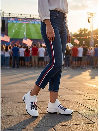  Dámské bílé nazouvací tenisky s motivem amerického fotbalu z roku 2026 - ležérní boty s potiskem orla, pohodlná obuv pro fanoušky, akce, posilovnu, chůzi &každodenní nošení
