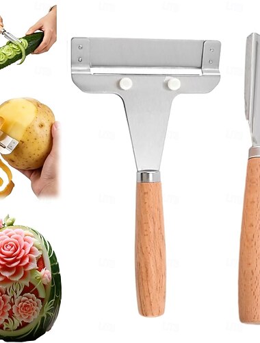  2-teiliger Gemüseschäler mit verstellbarer Schnittstärke, Y-förmiger Edelstahlschäler mit Holzgriff, multifunktionaler Obst- und Gemüseschäler für Kartoffeln und Kürbis, Küchenutensilien