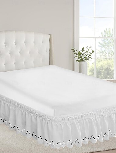  Saia de cama com 35,5 cm de altura, adornada com detalhes, babado elástico ajustável para facilitar o ajuste e não amassa facilmente. &saia de cama envolvente resistente ao desbotamento