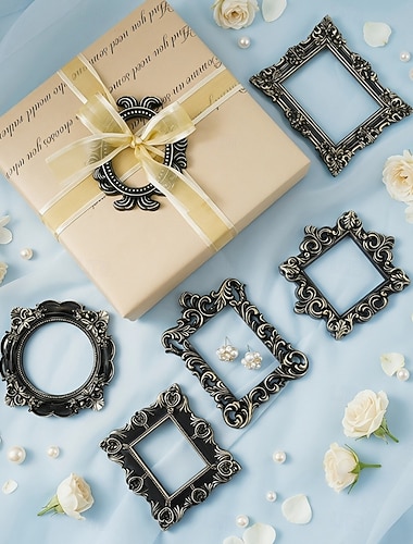  1 pezzo, mini cornice decorativa incisa nera e oro, in resina, piccolo oggetto decorativo fai da te, adatto per oggetti di scena per la decorazione di fotografie, matrimoni, feste e altri