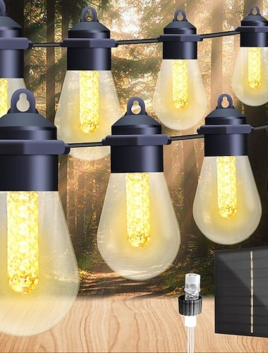  Wasserdichte Solar-Lichterkette (IP67) für den Außenbereich mit bruchsicheren LED-Edison-Glühbirnen, Akku-, Solar- oder USB-betrieben, warmweißes LED-Licht für drinnen und draußen, ideal für Terrasse,