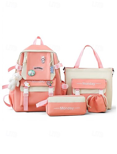  Studentenrugzakset in pastelkleuren, ruime polyester rugzak met draagtas en etui, grote capaciteit met meerdere vakken, verkrijgbaar in verschillende kleuren, schattig en lief