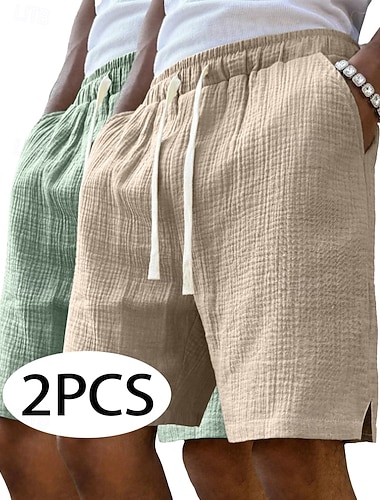  Homens Calção Shorts de linho Shorts de verão Shorts de praia Shorts casuais Com Cordão Cintura elástica Divisão lateral Côr Sólida Conforto Respirável Comprimento do joelho Diário Ao ar livre