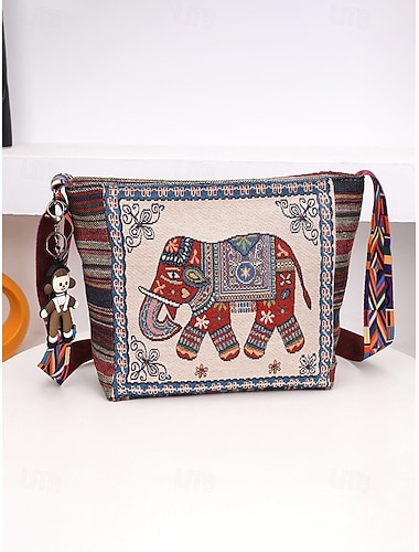  Borsa a tracolla da donna in tela stile boho - borsa a spalla capiente con stampa elefante in diversi colori, borsa a tracolla etnica hippie per viaggi e vacanze al mare &abbigliamento casual