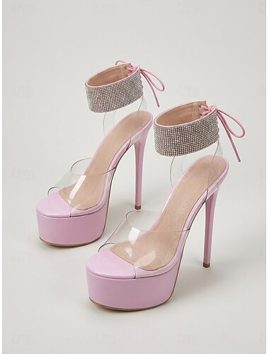  Women's Pink 16 cm Platform High Heel Sandals - Ultra High Stiletto Shoes for Sexy Parties, Pole Dancing and Clubwear