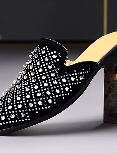  Svarta herrloafers med strass, slip-on-skor, lyxiga statement-skor för snygga män, bröllop, banketter, fester, baler och kvällsevenemang