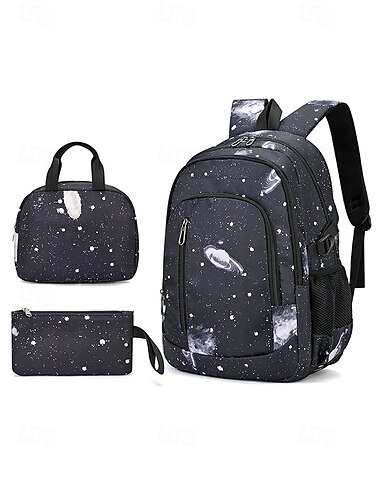  Rugzakset voor jongens, 3-delige schooltas, lunchtas &Pennenetui, waterdicht polyester, meerkleurig, grote inhoud met verstelbare bandjes, perfect voor de start van het schooljaar.