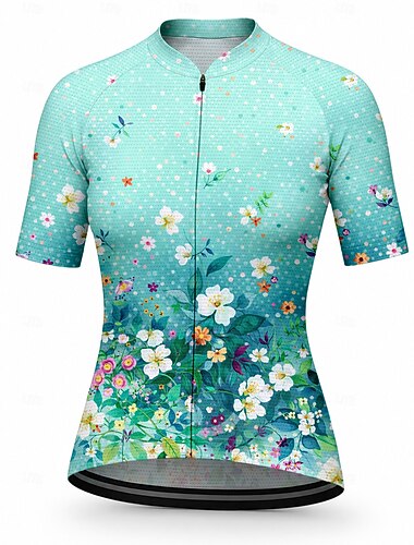  Mujer Maillot de Ciclismo Floral Manga Corta Bicicleta Maillot Camiseta con 3 bolsillos traseros Filtro Solar Resistente a los rayos UV Secado rápido Bandas Reflectantes Deportes Amarillo Azul Verde