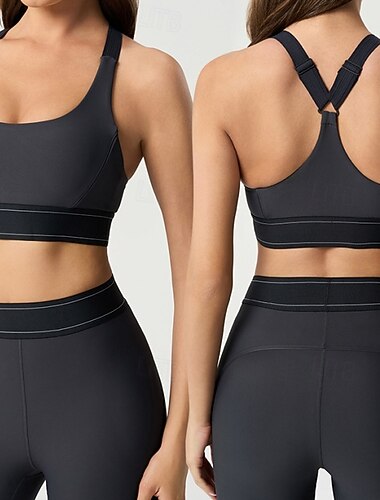 Damen Yoga-BH Pilates-BH Sport-BH Rundhalsausschnitt Unterwäsche Push-Up Hosen nahtlos Antivibration Racerback Bürgellos Einfarbig Sport Sportkleidung Schwarz Weiß Fitnesstraining Laufen Fitness