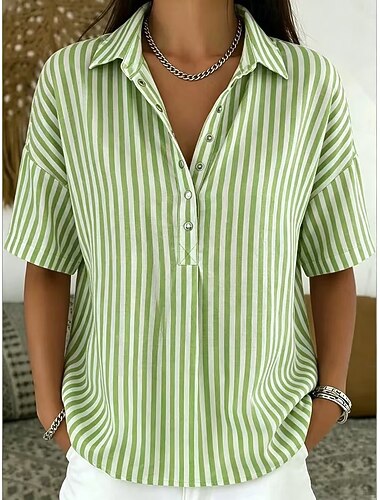  Femmes T-shirt à rayures Rayé Graphique Géométrique ancien Manche Courte Henley Hauts Longs Occasionnel Bleu Jaune Vert Claire Rose Claire Violet Été Printemps