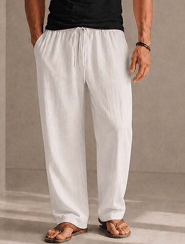  Pantaloni da uomo in tencel e lino, leggeri, ideali per l'estate.