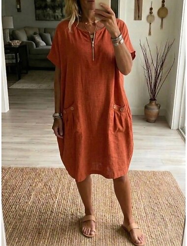  Femmes Mini Robe Robe trapèze Robe d'été Vacances Occasionnel Boho Quotidien Fête Robe d'Été Coupe Ample Uni Demi Manches Col ras du cou Bleu Jaune Marron clair Orange Été Printemps