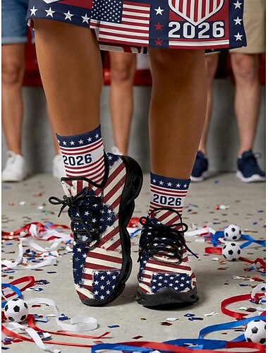  Damsneakers med patriotiska teman 2026 - skor med snörning och amerikansk flagga, bekväma skor i fanstil för fotbollsevenemang &vardagskläder