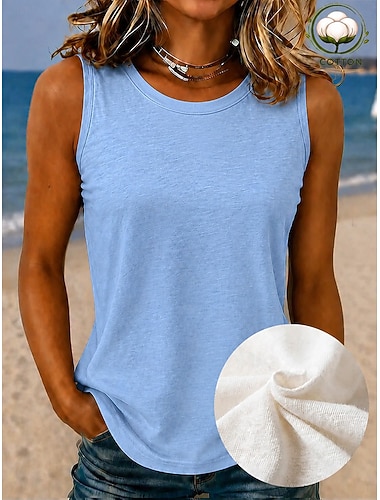  Dames Overhemd Textuur Blouse Zomer tops Effen Stijlvol Klassiek Mouwloos Strakke ronde hals V-hals Ronde hals Lange tops Casual blauw Wit Lichtgroen Paars Zomer Lente