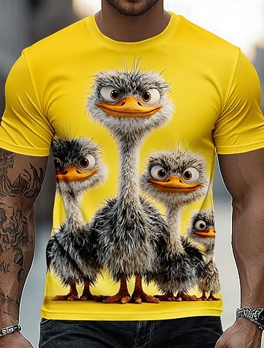  Herren Straußenhaut-Druck Tiermotiv T Shirt Kurzarm T-Shirt 3D-Druck Rundhalsausschnitt Hemd Lustig Lässig Täglich Straße Blau Gelb Khaki Sommer Frühling Bekleidung S M L XL 2XL 3XL