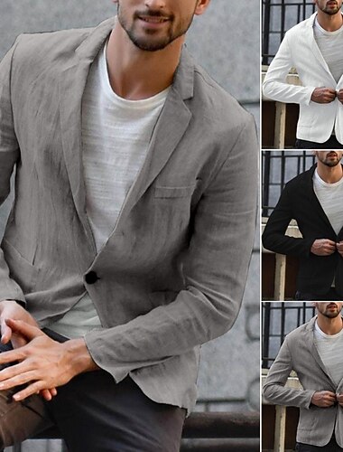  Homme Veste blazer Blazer en lin Col cranté Mode Léger Rétro Vintage Couleur Unie Blazer en lin Noir Blanche Grise Coupe sur mesure à boutonnage simple à un bouton