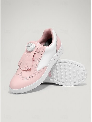  Luxe golfschoenen voor dames in roze en wit zonder spikes – antislip golfsneakers met kleurblokken en draaisluiting. &rand voor wandelen, training &countryclubkleding