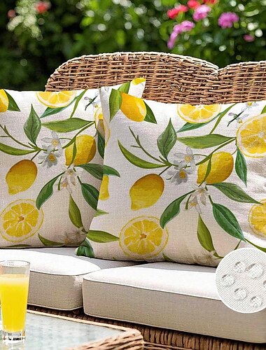 Outdoor-Kissenbezüge, wasserdichte Kissenbezüge, dekorative Kissenbezüge mit Sommerfrüchten (Zitrone) für Terrasse, Sofa, Garten, Veranda und Landhausstil