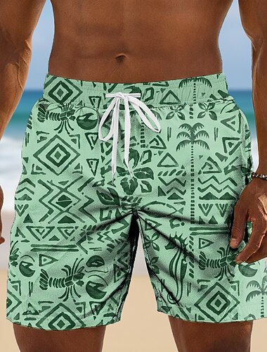 Herre Fisk Reke Kokospalme Badeshorts Badedrakter Badeshorts Surfeshorts Medium Midje Hawaiisk Daglig Strandferie Sidelommer Mesh fôr Elastisk snøring i midjen Designer Klær