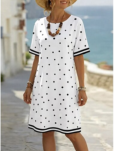  Per donna Mini Abito Vestito Estivo Vestito T-Shirt Abito a trapezio Abito Estivo Vacanza Casual Quotidiano Spiaggia Ferie Vestibilità regolare Grafico Geometrico A Pois Manica Corta Girocollo Bianco