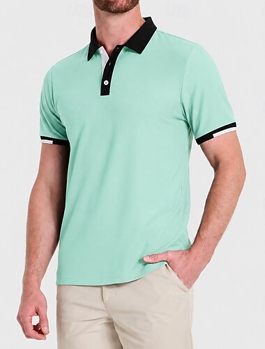  Per uomo Polo Sportivi Casuale Collo ripiegato Manica Corta Moda Essenziale Tinta unica Leggero Bottoni Primavera & Estate Verde Polo Sportivi