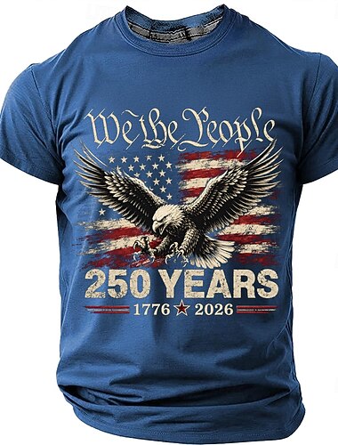  4 juli 2026 250:e Herr USA: s flagga 1776 T-shirt Kortärmad T-shirt 3D-tryck Rund hals Skjorta Patriotisk Dagligen Festival Blå Svart Rubinrött Sommar Vår Kläder S M L XL XXL XXXL