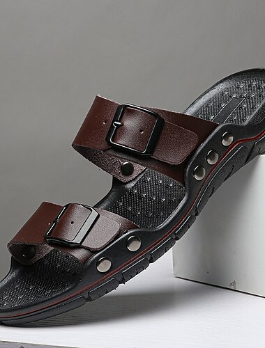  Sandali da uomo marroni con doppia fibbia - scarpe estive comode e regolabili con punta aperta - calzature casual da esterno ideali per viaggi, vacanze al mare, tempo libero quotidiano e giornate calde