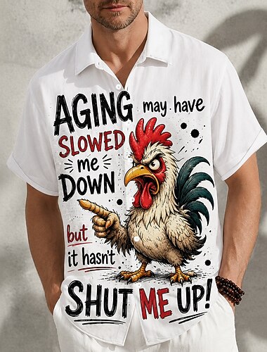  Herren Hahn Lustiger Slang Comic-Tiere Hemd Sommerhemd Knopfhemd Kurzarm Ironisch Täglich Outdoor Urlaub Sommer Frühling Umlegekragen 3D-Druck Hemden mit Kragen Weiß 1 Weiß Khaki